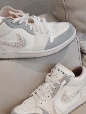 Nike Air Jordan Low-Top Bedazzled Sneakers in White and Light Gray